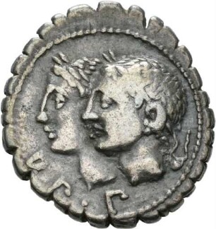 Denar serratus des C. Sulpicius mit Darstellung der Penaten
