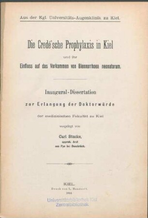 Die Credé'sche Prophylaxis in Kiel und ihr Einfluss auf das Vorkommen von Blennorrhoea neonatorum