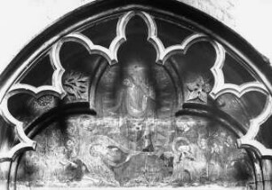 Erfurt, Predigerkirche, Chor, Südseite, Sediliennische: Fresko mit Tod Mariae