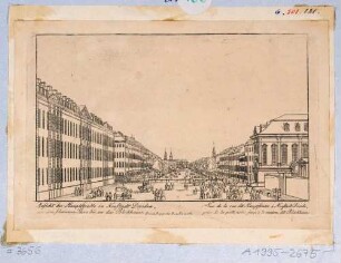 Dresden, Blick über die Hauptstraße nach Süden, vom Schwarzen Tor (Bautzner Tor) bis zur Neustädter Wache (Blockhaus)