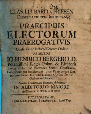 Diss. iur. de praecipuis electorum praerogativis