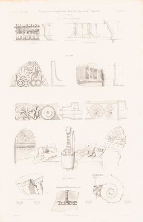 Parthenon, Athen. Propyläen, Athen. Theseus-Tempel (Hephaisteion), Athen: Details (aus: Atlas zur Zeitschrift für Bauwesen, hrsg. v. G. Erbkam, Jg. 29, 1879)
