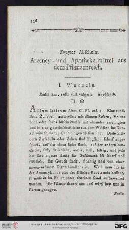 Zweyter Abschnitt: Arzeney- und Apothekermittel aus dem Pflanzenreich