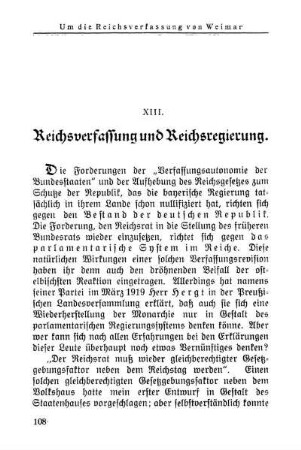 XIII. Reichsverfassung und Reichsregierung.