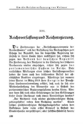 XIII. Reichsverfassung und Reichsregierung.