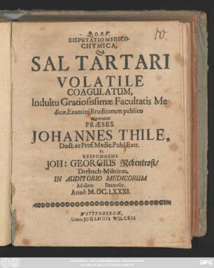 Disputatio Medico-Chymica, Qua Sal Tartari Volatile Coagulatum