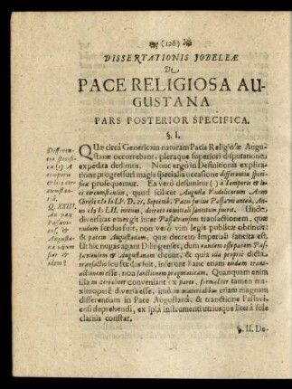 Dissertationis Iobeleae De Pace Religiosa Augustana Pars Posterior Specifica.