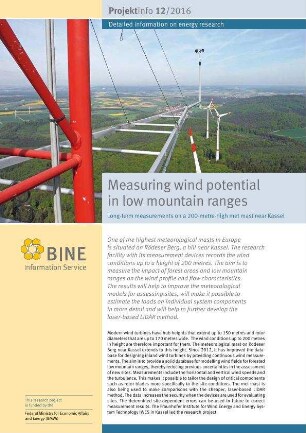 Measuring wind potential in low mountain ranges. Long-term measurements on a 200-metre-high met mast near Kassel.