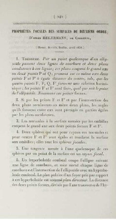 Propriétès focales des surfaces du deuxième ordre.