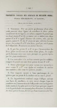 Propriétès focales des surfaces du deuxième ordre.