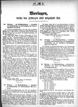 Vorlagen, welche den Zeitungen nicht mitgeteilt sind