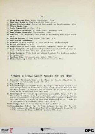 Arbeiten in Bronze, Kupfer, Messing, Zinn und Eisen (Nr. 411-635)