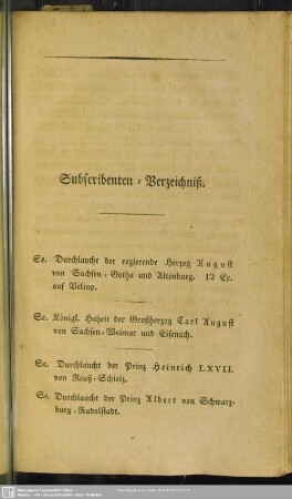 Subscribenten-Verzeichniß