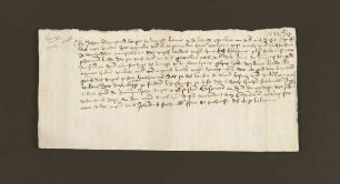 1487 Februar 13. Johan Kleynsmed, Bürger in Lemgo, bezeugt, dass er und sein Bruder Wyneke Kleynsmed, wegen des Seelgerätes ihres Bruders Hinrike Kleynsmet im Schwesternhaus zu Lemgo, diese "Bede" Katherinen, ihrer Schwester, übertragen haben. Zeugen: Johan Stertvedder, Jasper Tilher und de Remensnidersche