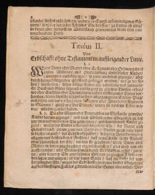 Titulus II. Von Erbschafft ohne Testament in aufsteigender Linie.