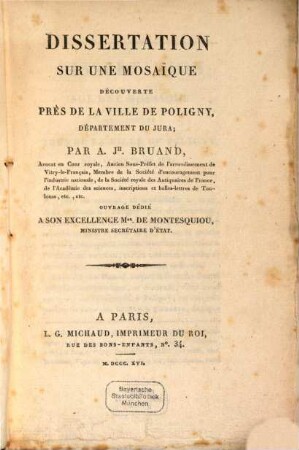 Dissertation sur une Mosaique découverte près de la Ville de Poligny