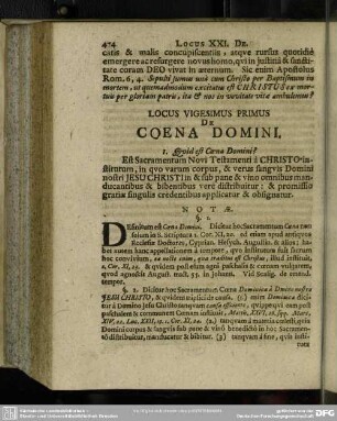 Locus Vigesimus Primus De Coena Domini