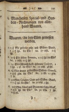 I. Mancherley Special- und Handels.- Rechnungen von allerhand Waaren.