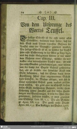 Cap. III. Von dem Ursprunge des Wortes Teuffel