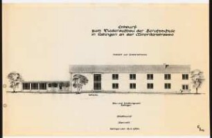 Gartenanlage Berufsschule, Ratingen: Berufsschulgebäude: Ansicht zur Grabenstraße 1:100