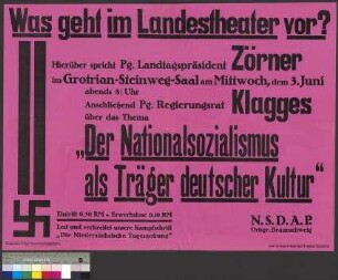 Plakat der NSDAP zu einer öffentlichen Parteiveranstaltung am 3. Juni 1931 in Braunschweig