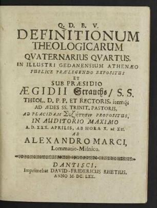 Definitionum Theologicarum Quaternarius Quartus