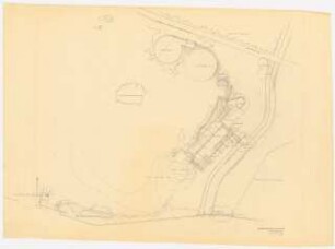 Garten Dr. Köpp Rittergut Röcknitz, Thallwitz: Lageplan 1:200 mit Isometrie, Vorentwurf (zu Inv.Nr. 25374)