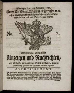 No. 7. Montags, den 12ten Februarii, 1753.