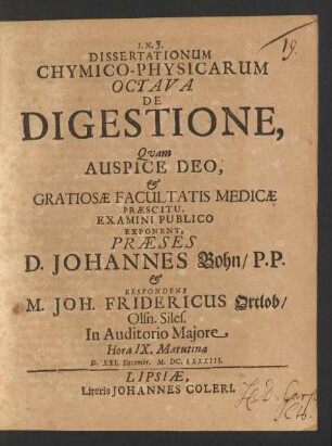 Dissertationum Chymico-Physicarum Octava De Digestione