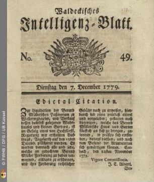 No. 49, Dienstag den 7. December 1779