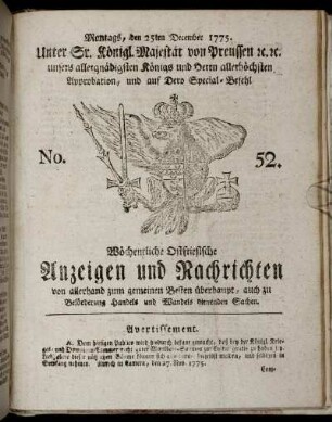 No. 52. Montags, den 25ten December 1775