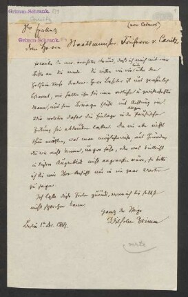 Brief an Karl Ernst Wilhelm von Canitz und Dallwitz : 01.12.1847-06.12.1847
