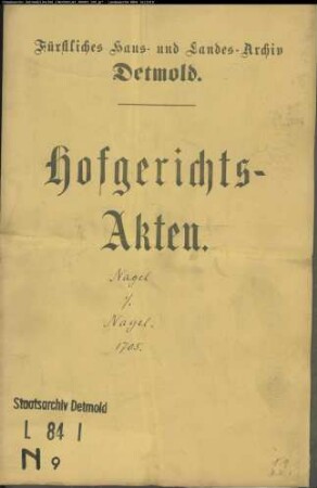 Nagel, Johann Werner gegen Peter Nagel zu Oerlinghausen - Schuldforderung