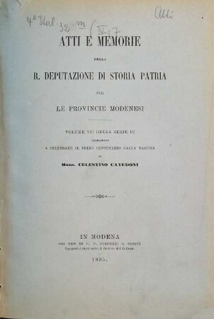 Atti e memorie della R. Deputazione di Storia Patria per le Provincie Modenesi. 7. 1895