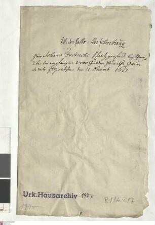 Pfalzgraf Johann Friedrich von Pfalz-Hilpoltstein versichert die 20.000 Gulden Mitgift seiner Gemahlin Sophie Agnes geb. von Hessen-Darmstadt auf ...