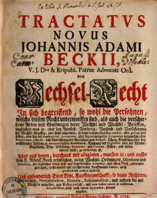 Tractatus novus vom Wechsel-Recht