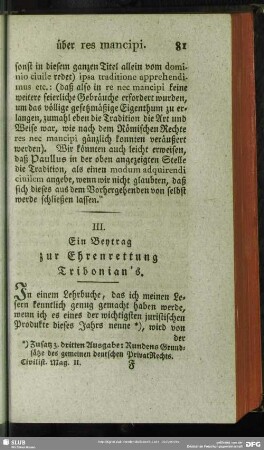 III. Ein Beytrag zur Ehrenrettung Tribonian's