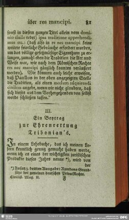 III. Ein Beytrag zur Ehrenrettung Tribonian's