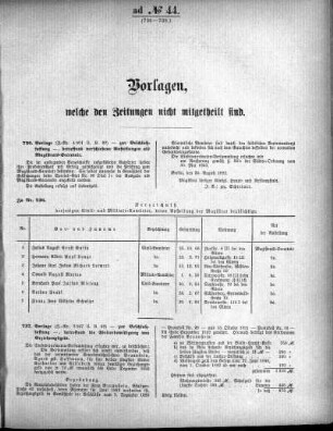 Anlage: ad No.44 (736-738), Vorlagen, welche den Zeitungen nicht mitgeteilt sind