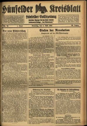 Erste Ausgabe vom Dienstag, den 04. Juli 1933.