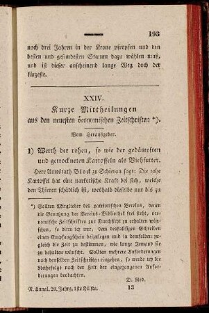 XXIV. Kurze Mittheilungen aus den neuesten öconomischen Zeitschriften