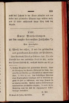 XXIV. Kurze Mittheilungen aus den neuesten öconomischen Zeitschriften