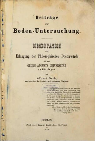 Beiträge zur Boden-Untersuchung