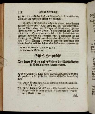 Eilftes Hauptstük. Von denen Rechten und Pflichten der Reichsfürsten in Ansehung der Reichsritterschaft