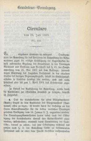 Circulare vom 25. Juli 1863, IVa. 2511 : Grundsteuer-Veranlagung ; [Berlin, den 25. Juli 1863]
