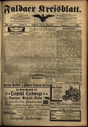 Zweite Ausgabe vom Samstag, den 21. September 1907.