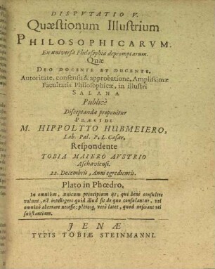 5: Disputationes quaestionum illustrium philosophicarum