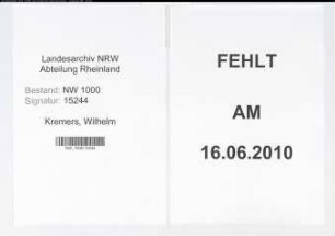 Entnazifizierung Wilhelm Kremers, geb. 00.00.0000 ()