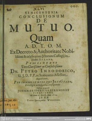 Semicenturia conclusionum de mutuo