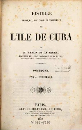 Histoire physique, politique et naturelle de l'île de Cuba. Partie 5, Poissons